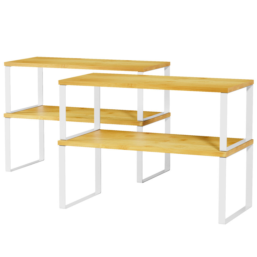 2-Pack Stackable Expandable Cabinet Shelf Organizers – Kitchen Counter Racks for Pantry or Cupboard Storage